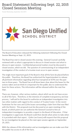 Closed Session Board Statement