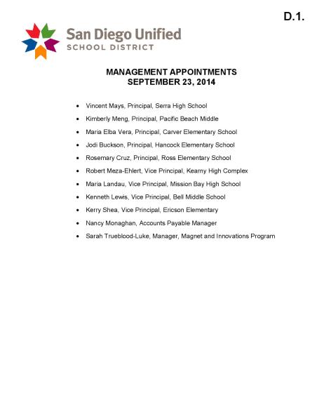 Management Appointments, 9-23-14