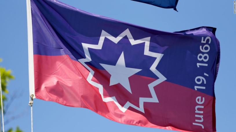 The Juneteenth flag, commemorating the day 185 years ago that slavery ended in the United StatesToday we celebrate Juneteenth, the oldest national celebration of the abolishment of slavery in the United States.